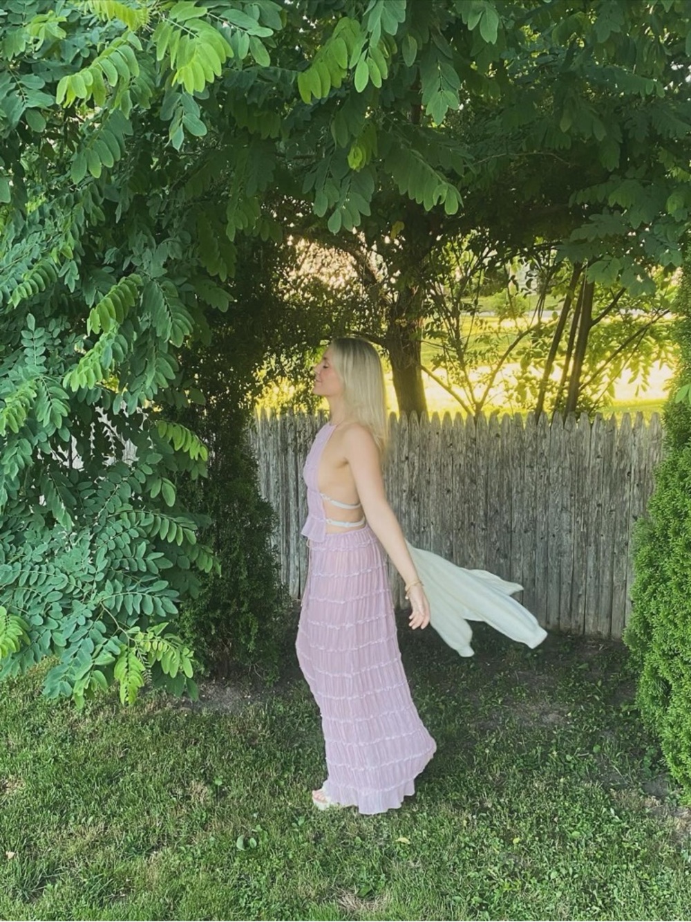 Lilac Tiered Maxi skirt set with Open Sides and back - Picture 1 of 5